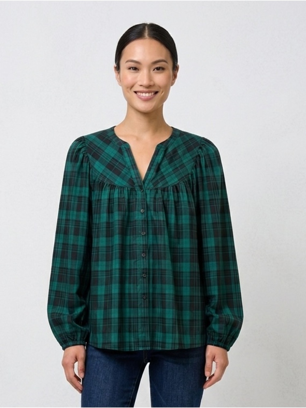 NWT Draper James Blackwatch Plaid Button Front Blouse | Small